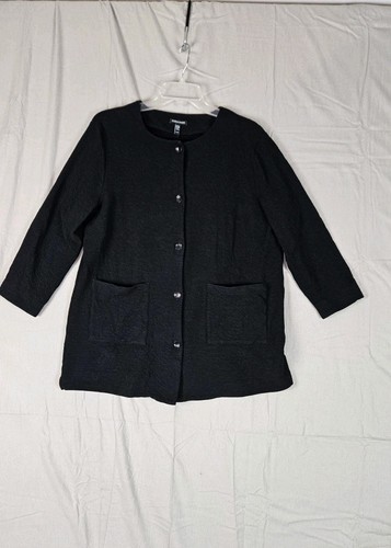 Eileen Fisher cappotto nero giacca donna taglia XL bottoni più lungo testurizzato - Foto 1 di 7