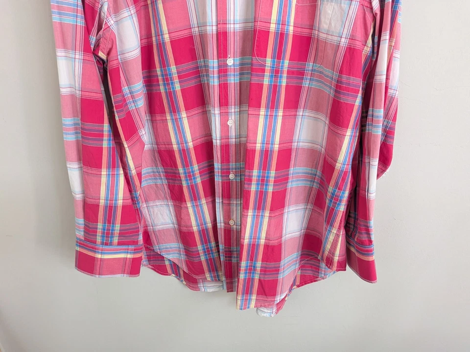 J. McLaughlin Shirt Men's Extra Large Pink Button Up Long Sleeve Plaid Cotton - Image 3 of 4