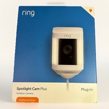 Never used open Box Ring Spotlight Cam Plus Plug-In White  Outdoor/Indoor