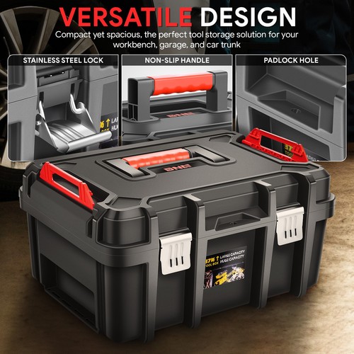 Large Capacity Tool Box Lockable w/Removable for Workshop Garage Household black - Picture 2 of 5