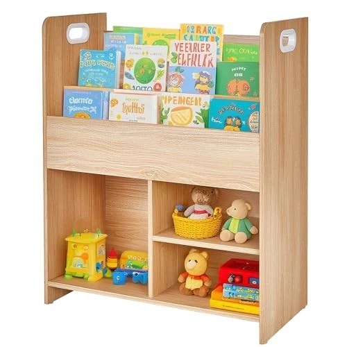  Wooden Children’s Bookshelf - Kids Book Organizer with 3-Tier Display and Teak — 第 4/4 张图片