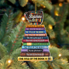 Personalized Christmas Book Tree Name Ornament, Custom Bookish Ornament