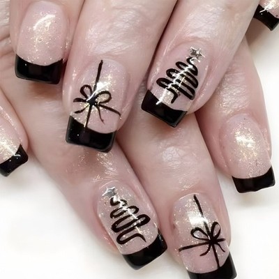 Christmas Artificial Nail Glittering False Nail Short Square Press On Nail