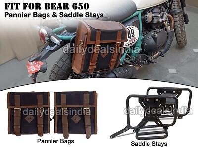 Für Royal Enfield Bear 650 Navy Blue Canvas Leder Taschen & Kofferträger Montage