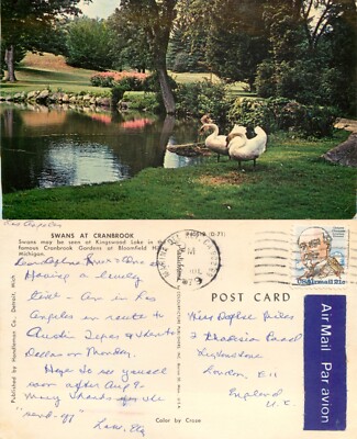 s17160 Swans at Cranbrook, Bloomfield Hills, Michigan, USA Postkarte 1979 Briefmarke