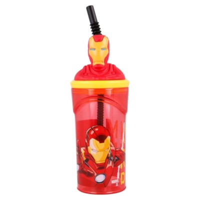 Marvel Iron Man Figur 3D Trinkbecher mit integriertem erweiterbarem Strohhalm 360m