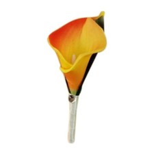 Boutonniere - Yellow and Orange Real-Touch Calla Lily - Pin Included