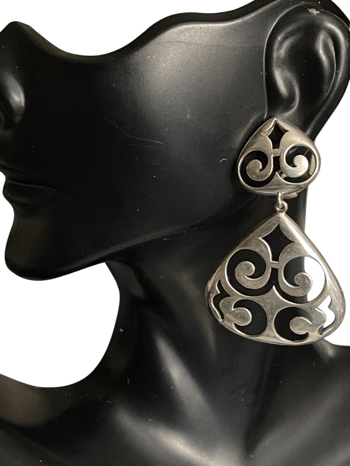 Classy Sterling Drop Dangle Open Work Earrings 2 … - image 1