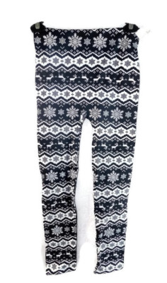 NWT West Loop Women's Black & White Holiday Print Fleece Leggings ~ Size S/M