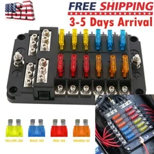 12Way Car Boot Power Distribution 12-24V Blade Fuse Holder Box Block Panel Board