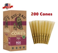 Zig-Zag® Unbleached Paper Cones 70mm Minis Size 200 Pack US Shipping