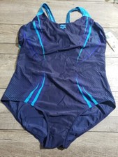 Traje de baño de una pieza arena Spikes para mujer Swim Pro Back, talla 24W-26W, azul marino turquesa