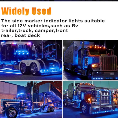 10 x Blue Round LED Side Marker Lamps 1.91CM 3LED 12V LED Signal Indicator Light - Picture 3 of 4