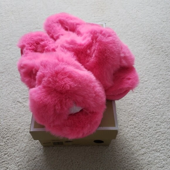 MICHAEL Michael Kors Lala Hibiscus Faux Fur Slide Sandal 7.0 eBay