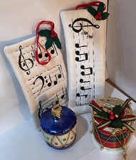 4pc Musical Themed Christmas Ornament Set- Drums and Sheet Music