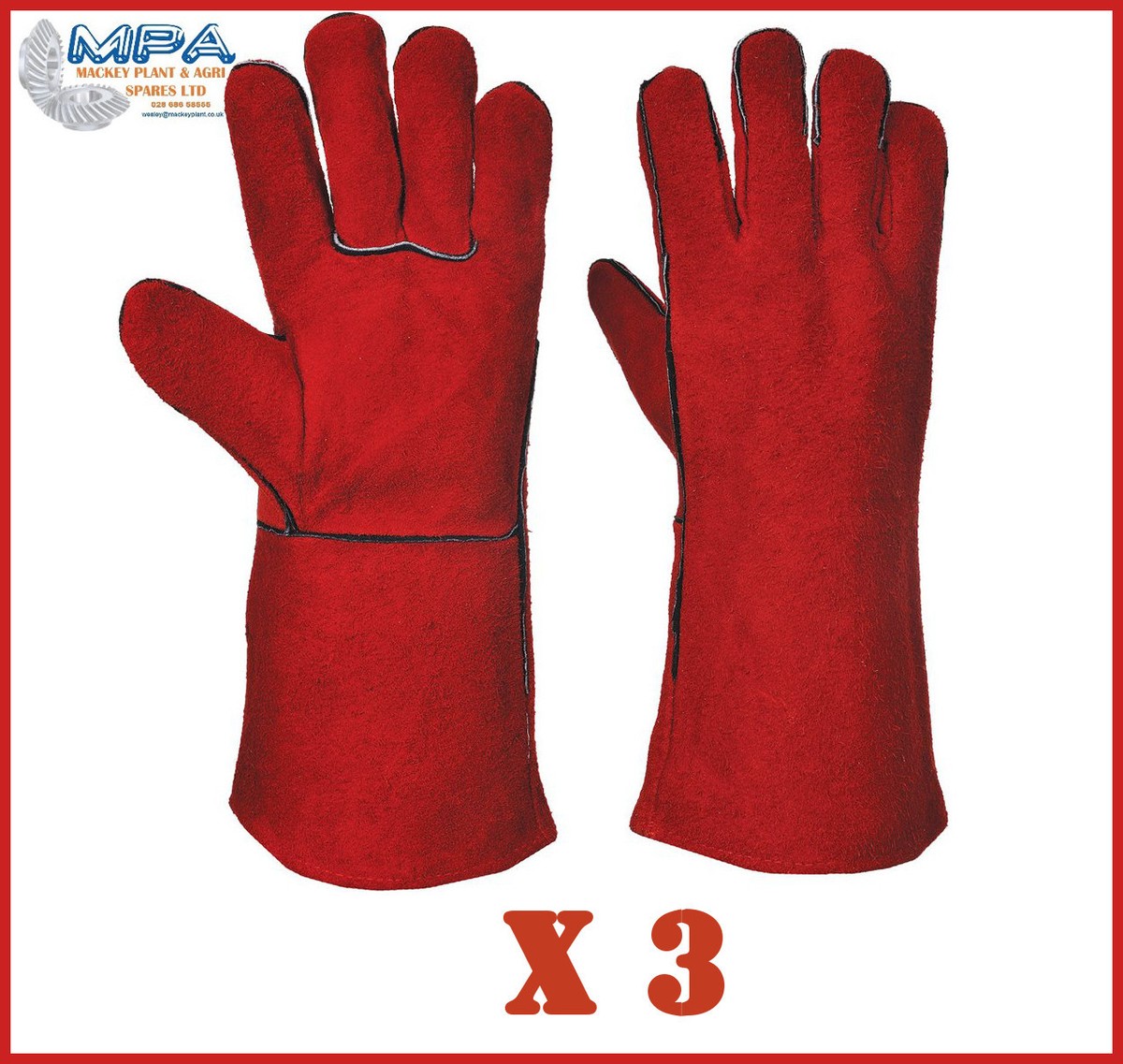 PAIRS OF RED SUPERIOR GAUNTLETS WELDING GLOVES WITH COTTON LINING