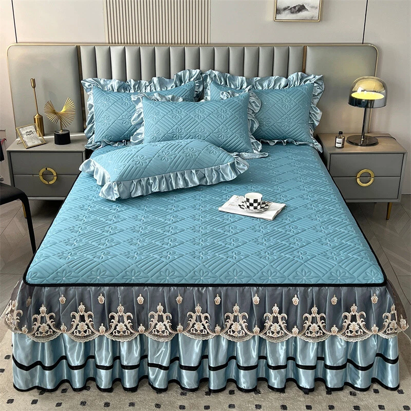 Summer Bedspread Vintage Queen Cool Latex Lace Ruffle Bed Skirt King 3PCS Soft - Image 3 of 4