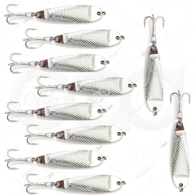 10pcs 1oz Fishing Spoons Hopkins style Hammered Shorty half Lure Chrome