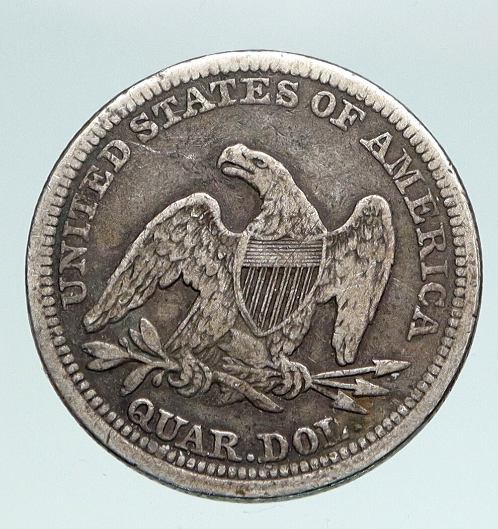 1858 P UNITED STATES US Silver SEATED LIBERTY Quarter Dollar Coin