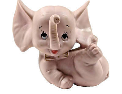 Vintage Porcelain Bisque Pink Elephant Figurine Ring Holder Japan-So Adorable!