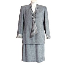Christian Dior Vintage 80's 2-Piece Gray Wool Blend Business Skirt Suit NWT