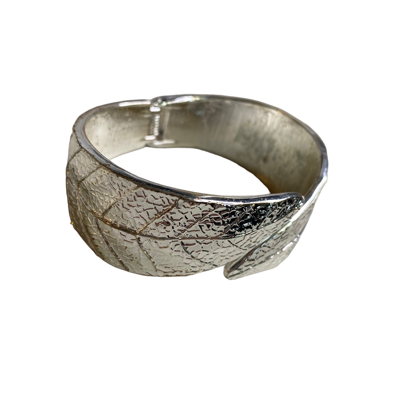 Silver Hinged Bangle  Leaf Pattern Bracelet - image 2