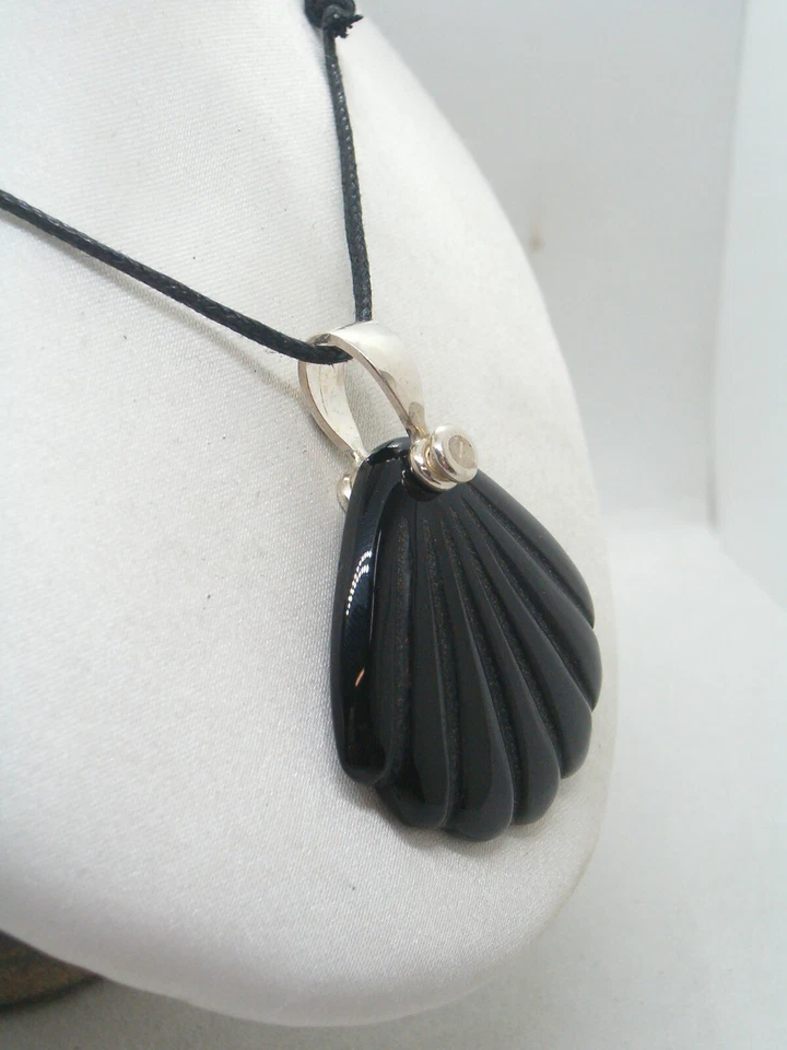 Ciondolo in ARGENTO 925 con OSSIDIANA naturale e girocollo -pendente pietra dura - Immagine 3 di 4