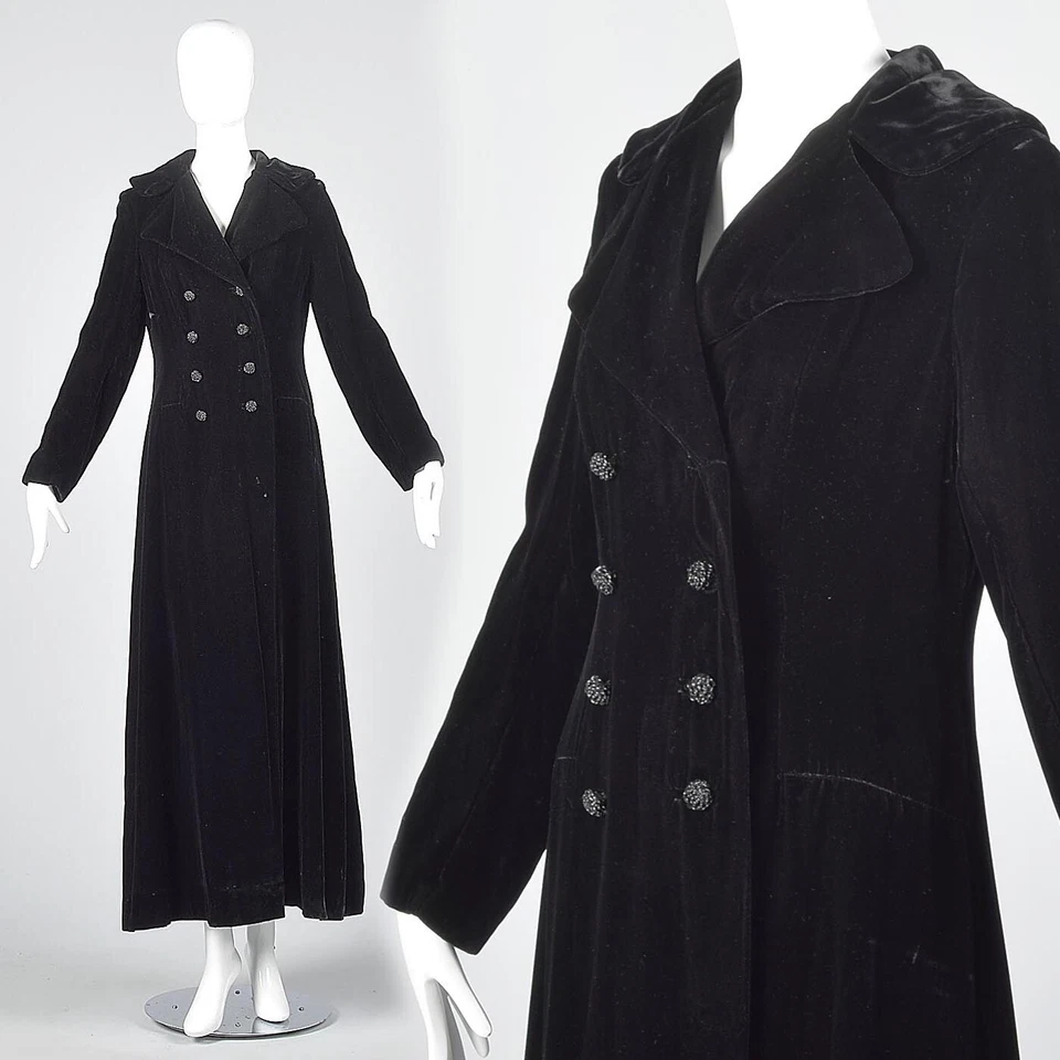 XS Abrigo Años 70 Maxi Abrigo Terciopelo Negro Años 70 De Colección Abrigo Ópera Invierno Otoño Chaqueta