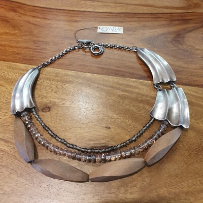 Collier Tribu Rigaux En étain Argenté Vieilli Avec Corne Noire - Neuf Avec étiquettes