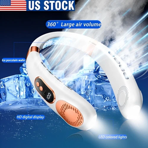 USB Portable Hanging Neck Fan Cooling Air Cooler Little Electric Air Conditioner - Picture 1 of 20