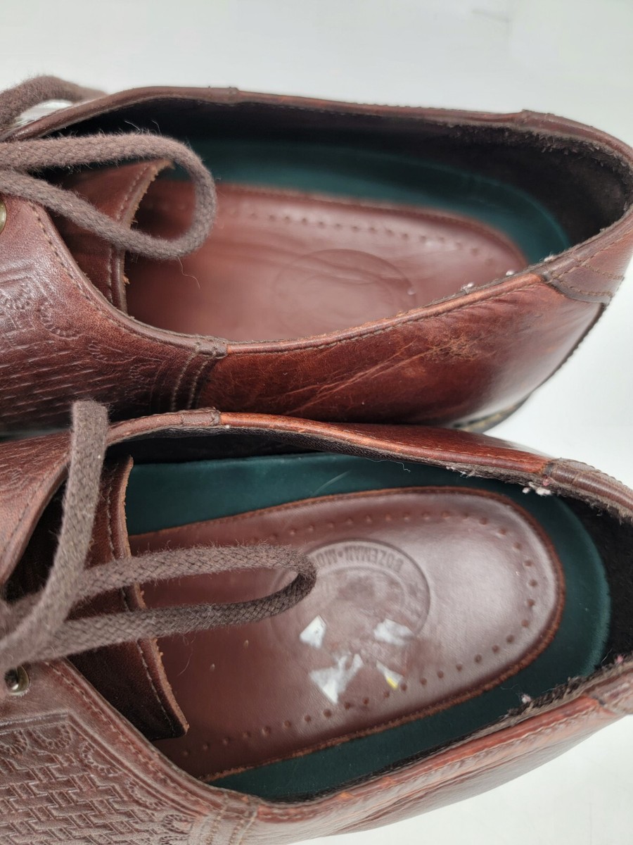 H.S. Trask Saddle Shoes Mens 11.5 M Brown Leather Woven Texture Heritage Preppy H. S. Trask Brown Leather Oxford Woven Saddle Shoes Lace Up  main image 3
