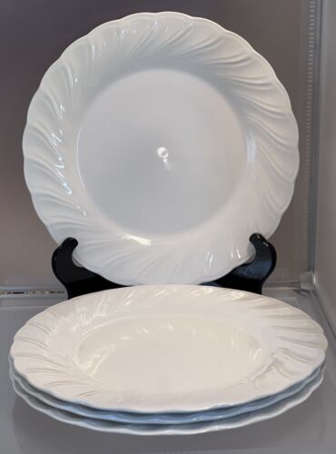 Nikko Crown Collection Set of 4 White Swirl Rim Dinner Plates 10.5” Japan