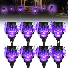8-Pack Spooky Skulls Solar Torch Lights  Flickering Flame Torches for Halloween