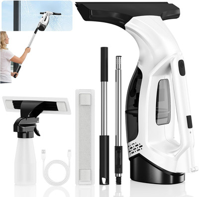 Window Vacuum Squeegee Cordless with Extendable Pole 31-40'', 2000Pa Electric Win