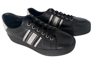 Sneaker BATA Leder Plateau schwarz-silber NEU 39