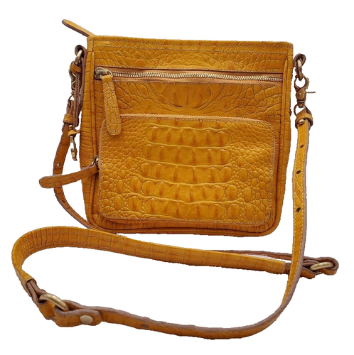 Brahmin Croc Cleo Melbourne Yellow Crossbody Handbag Dust Bag CHARM Credit Card - Picture 1 of 11