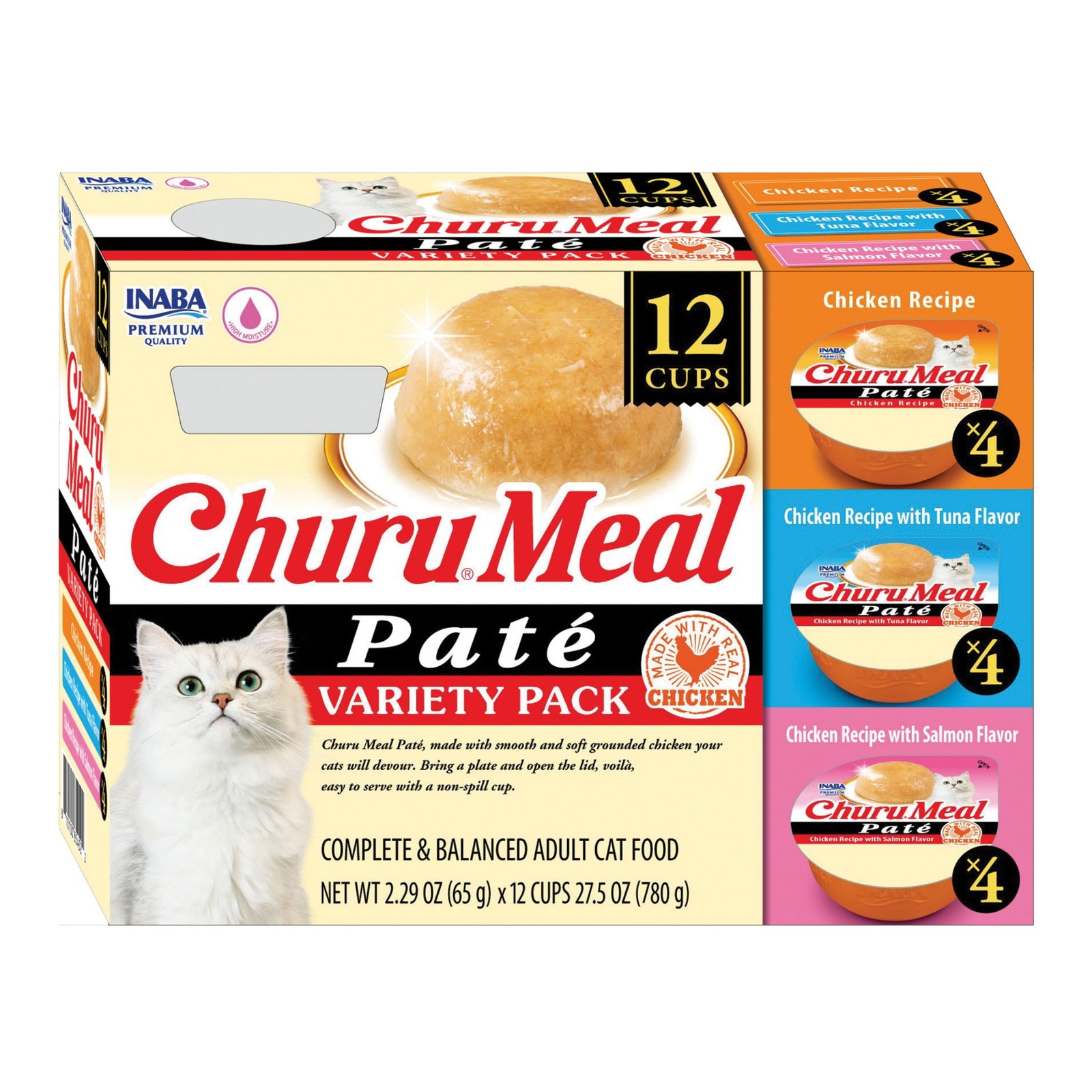 INABA Churu Meal Paté Adult Wet Cat Food, 2.29 oz cup, Chicken Variety Pack