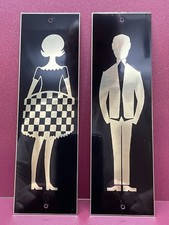 Retro Vintage Metal Restroom Signs One Pair Black  Gold 2"x6.5"