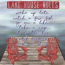 Decoupage Art Craft Cocktail Napkin 5" x 5" Lake House Rules, Summertime