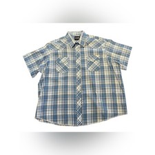 Wrangler Men  s 2XL Light Blue  White Plaid Short-Sleeve Pearl Snap Shirt