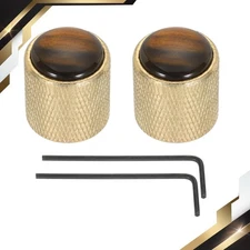 2 x Guitar Bass Dome Knobs Amber Top 6mm Gold Metal Volume Control
