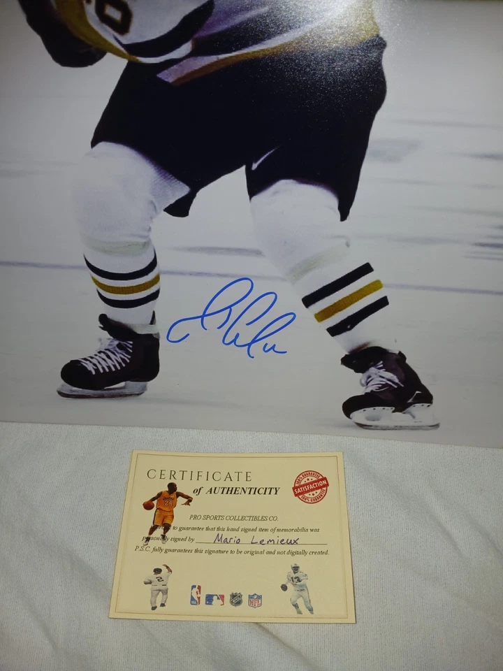 Disco de tiro Mario Lemieux Pittsburgh Penguins 16x20 foto autografiada y certificado de autenticidad Foto 2 de 3