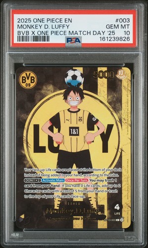 2025 ONE PIECE PROMOS BVB X ONE PIECE MATCH DAY 2025 #003 MONKEY D. LUFFY PSA 10