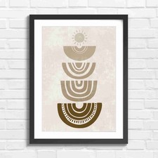 Boho Style Sunset Sunburst Rainbow Sepia Framed Wall Art Print Large Picture