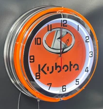 19" Kubota Tractor Farm Machinery Sign Orange Double Neon Wall Clock Man Cave