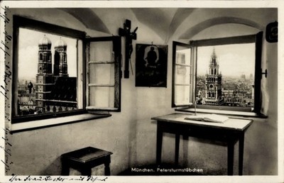 Postcard Munich Bavaria, view from the window, Munich towers, table,... - 4978672