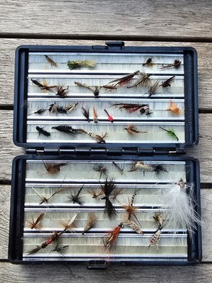 Fliegenfischen Fliegen Vintage NORMARK Box Borsten für Fliegen - 50 Fliegen enthalten