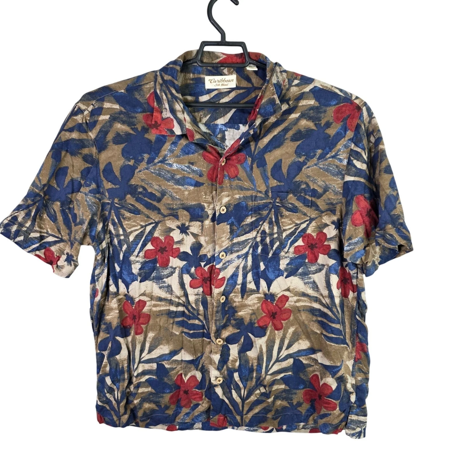 Mens Caribbean Multicolor Floral Hawaiian Shirt Short Sleeve Silk Blend Size XL