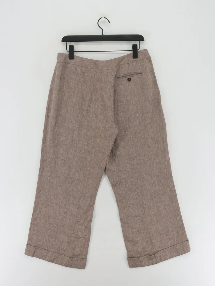 Phase Eight Women's Suit Trousers UK 14 Brown 100% Linen Wide-Leg Dress Pants - Image 2 of 4