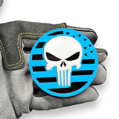 2x Skull Rated Light BLUE FLAG Car Fender Badges Aggressive Car Emblem 4x4SUV